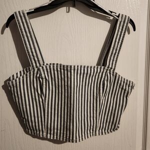 Zara Blue and White Sleeveless Crop Bustier Tank Top